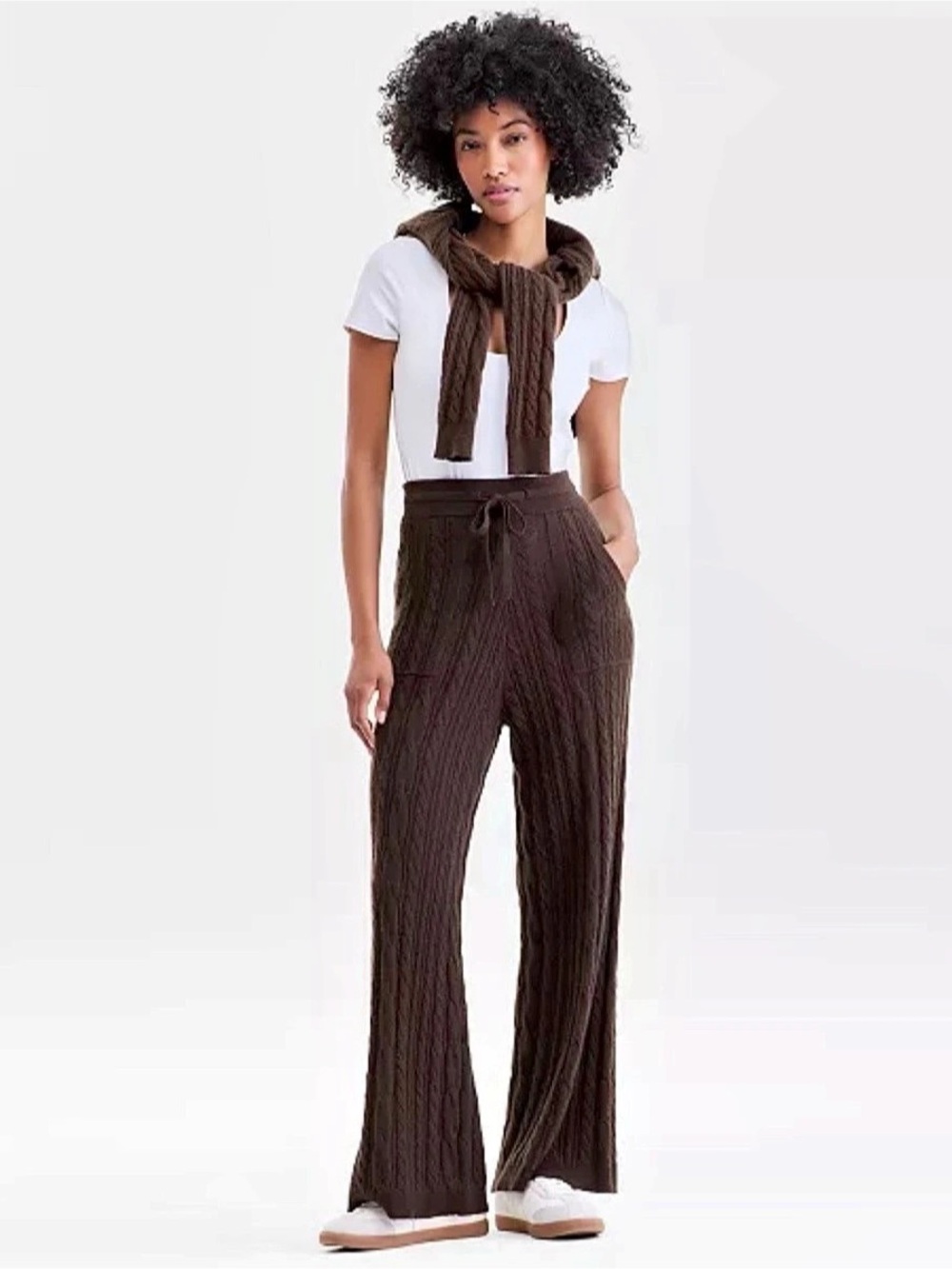 Charter Club luxury 100% Cashmere Cable-Knit pull -on Pants Brown Medium Fall